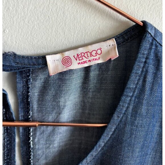 Vertigo Womens Sleeveless Drawstring Straight Leg Denim Jumpsuit Blue Sz M - Picture 12 of 12